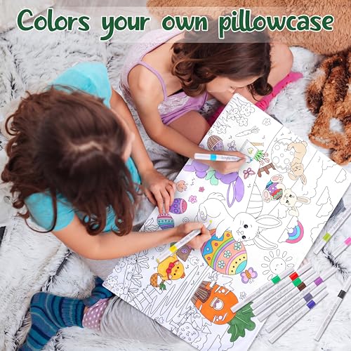 Easter Bunny Coloring Pillowcase with 12 Markers - 28.7" x 19.7"