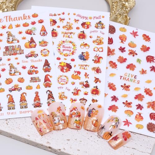 Fall Nail Stickers 3D Self-Adhesive Thanksgiving Maple Leaf Decals