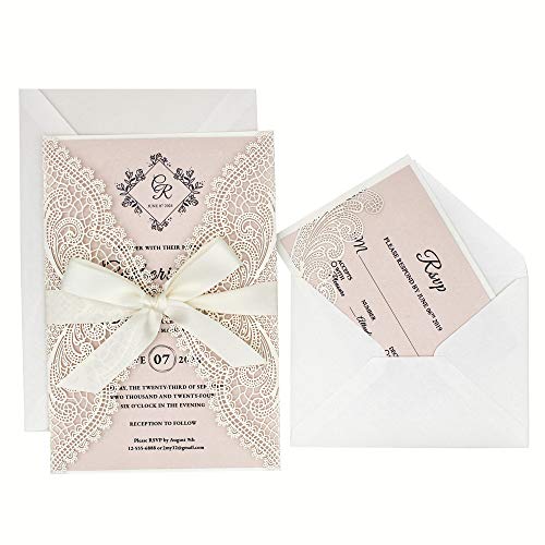 Blush Pink Laser Cut Wedding Invitation Sample - 5x7 Inch