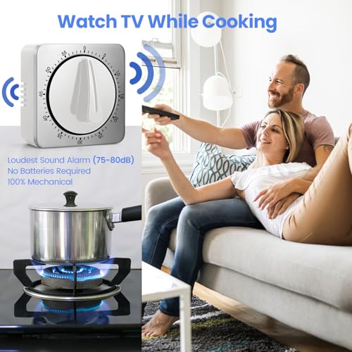 ALBAYRAK White Mechanical Kitchen Timer with Loud Alarm - Magnetic Stainless Steel Cooking Timer