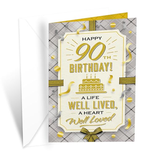 90th Birthday Greeting Card - Made in USA, Thick Card Stock, Eco-Friendly Envelope, 5x7.75 inches