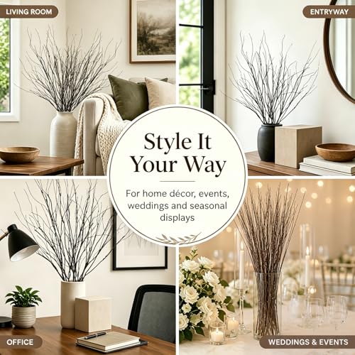 Curly Willow Branches - 30 Inch Bendable Artificial Twigs for Vases