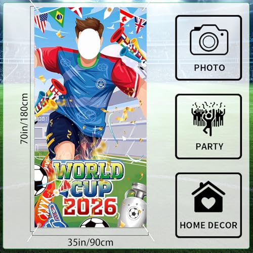 71x35 Inch World Cup Soccer Banner with Face Hole Props