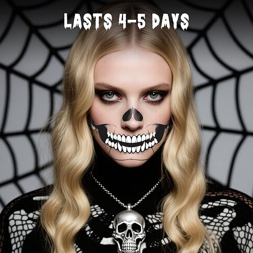 Halloween Temporary Face Tattoos - Waterproof Skeleton Zombie Makeup Stickers