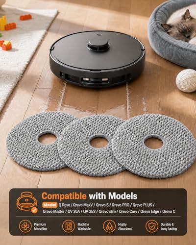 Griscrad 8-Pack Microfiber Mop Pads for Roborock Q Revo Series - Gray