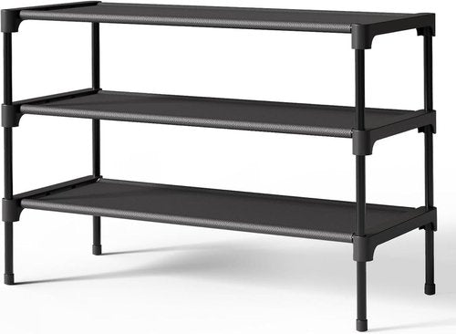 3-Tier Shoe Rack Organizer by [Brand Name] - Durable Plastic Storage Shelf for Entryway & Closet | Space-Saving Design in Black