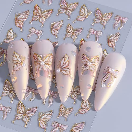 KAHSOSE 5D Flower & Butterfly Nail Stickers - 2 Sheets Embossed Decals