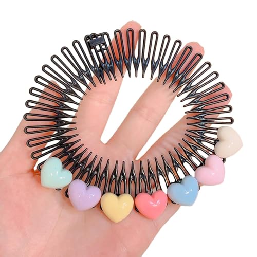 Stretchy Circular Hair Comb with Flowers Black Flexible Headband