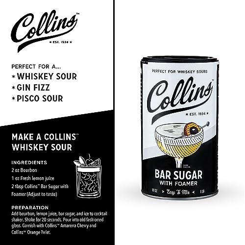 Collins Bar Sugar with Foamer - Cocktail Foam Maker for Classic Eggwhite-Style Drinks, 16oz