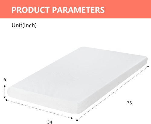 FDW 5-Inch Gel Memory Foam Mattress - Medium Firm | CertiPUR-US Certified | Pressure Relief & Cooling | White Bed in a Box