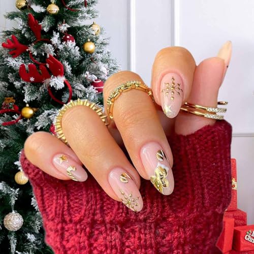 Outyua Christmas Almond Press On Nails Holiday Acrylic False Nails 24Pcs