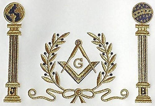 Navy Blue Apron Master Mason Square G & Pillars Symbolism Apron With Gold Fringe