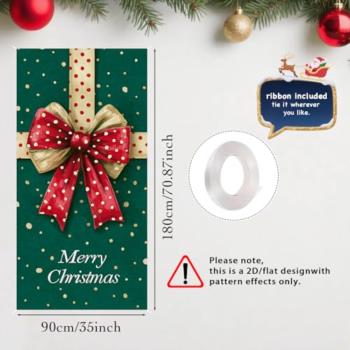 Christmas Bow Dots Door Banner - 35x71 Inches Polyester Decor