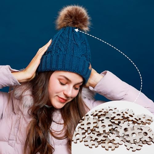 BEIQIYA 60pcs Wooden Hat Pom Pom Buttons, Removable Fasteners