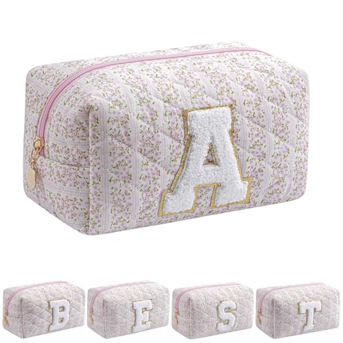 JOVAKIT Pink Floral Letter Makeup Bag Coquette Travel Pouch