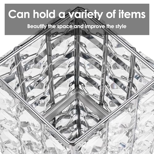 LUEXBOX Silver Square Makeup Brush Holder Organizer with 2 Compartments