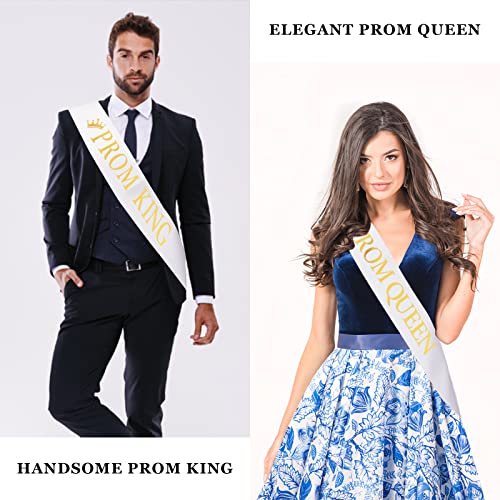 Prom King & Queen Satin Sashes - White with Gold Print