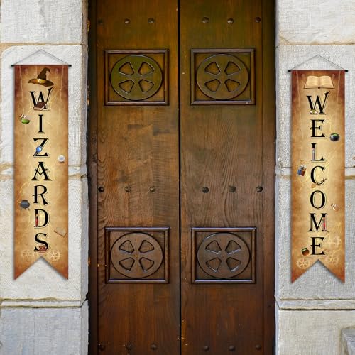 2 Pcs Wizard Porch Signs Hanging Door Decor Halloween Welcome - Magical Party Decoration