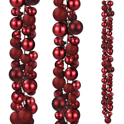 Burgundy Christmas Ball Ornament Garland 9 ft - Set of 2