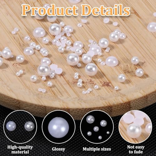 Nail Pearls 12 Grids Flatback White Pearl Charms for Manicure and DIY Crafts