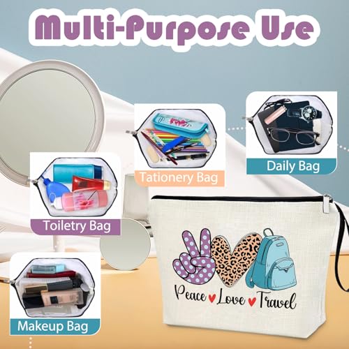 Virfuntaki Linen Travel Cosmetic Bag Peace Love Travel Organizer Pouch