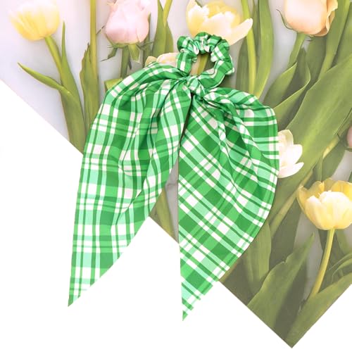 Budsmile Green Plaid Hair Scrunchies for Women Irish St. Patrick's Day Hair Bows