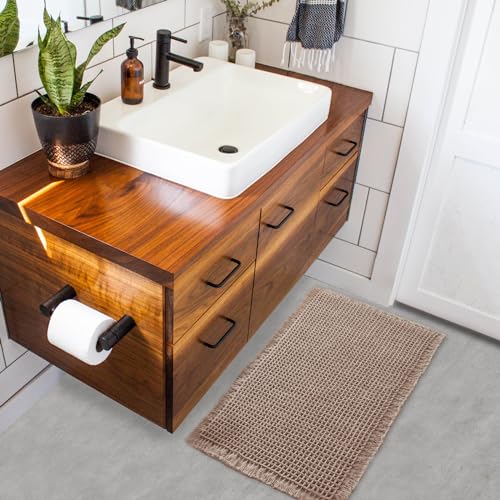 ZALL Brown Waffle Bath Mat 17x24 Inch Non Slip Absorbent Bathroom Rug