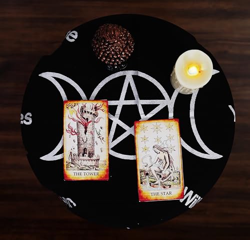 Wiccan Tarot Spread Altar Cloth - Small 100% Cotton, Silver Design