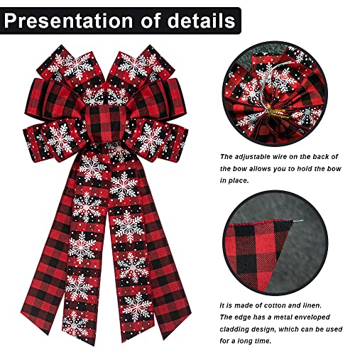 Christmas Wreath Bow Red Velvet Buffalo Plaid Snowflake Large Holiday Decoration