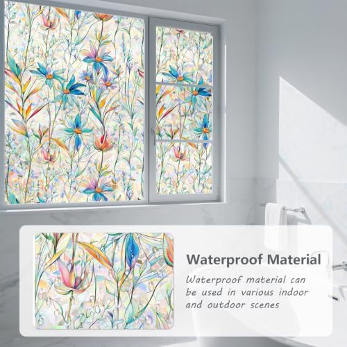 Finnez Blue Lotus Stained Glass Window Film - 17.5" x 6.5 Feet