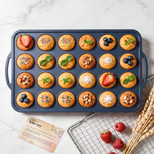 Mini Silicone Muffin Pan with Frame - 24 Cup Non-Stick Mold