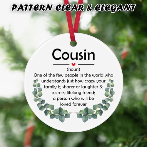 Cousin Ceramic Christmas Ornament Keepsake Gift with Velvet Pouch