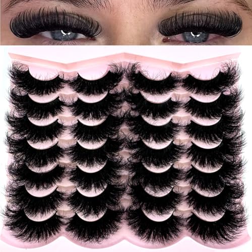 CuvDhe 14 Pairs Fluffy 3D Mink False Eyelashes Natural Long Thick Lashes