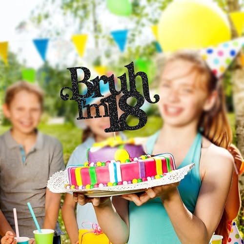 18th Birthday Cake Topper - Glitter Black Dude I'm 18 Decoration
