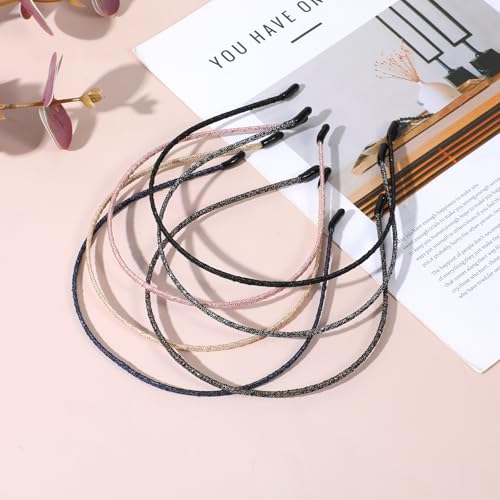 Xinjoduz 6-Piece 4mm Thin Skinny Headbands for Women Shiny Hair Bands
