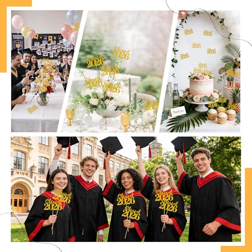 Graduation Decorations 2026 - 12 PCS Gold Glitter Table Centerpieces