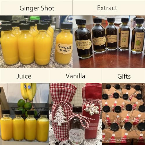 DIDITIME 2oz Glass Ginger Shot Bottles with Leakproof Caps - 6 Pack, Clear