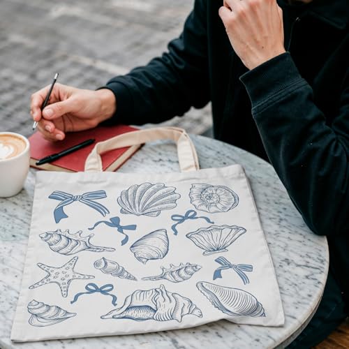 Ocean Beach Blue Shell Reusable Canvas Tote Grocery Shopping Bag