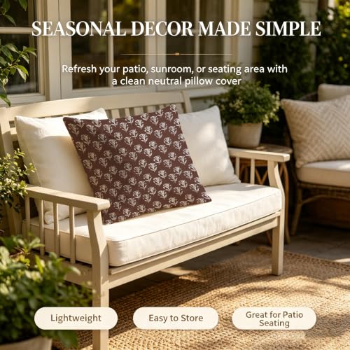 Lily Floral Throw Pillow Cover 18x18 Cognac Brown Botanical Accent