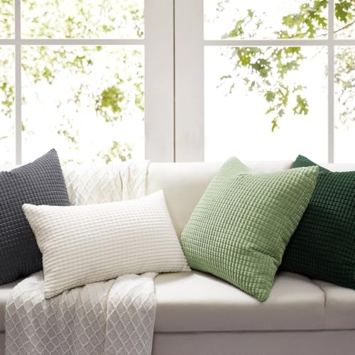 Softalker Sage Green Corduroy Throw Pillow Covers 18x18, 2 Pack