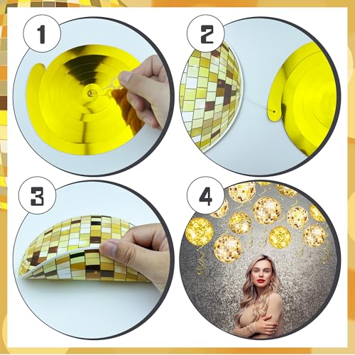 54 Gold Disco Ball Hanging Swirls Party Decorations Set