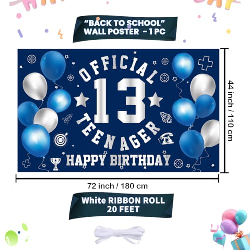 Happy 13th Birthday Banner - Navy Blue & Silver Teen Decor