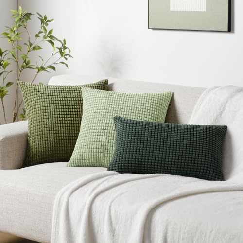 Softalker Sage Green Corduroy Throw Pillow Covers 18x18, 2 Pack