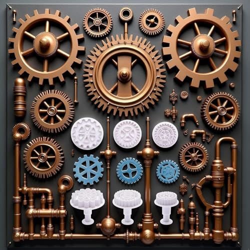 3-Piece Gear Cookie Cutters and Steampunk Fondant Molds for Baking
