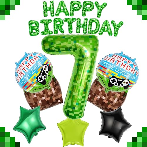 40" Green Pixel Miner Balloon Set | Video Game Party Decorations