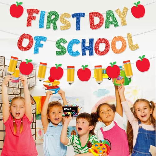 Pre-Strung Happy First Day of School Banner - Glitter Back to School Decor