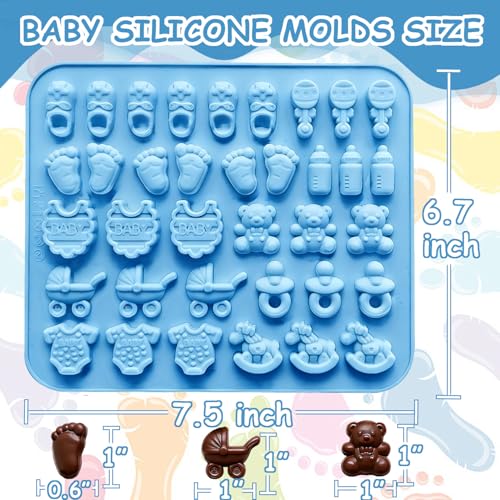 2 Pcs Baby Shower Silicone Molds - Blue & Pink Baby Feet and Bottle Designs