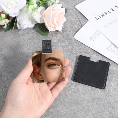 2 PCS Pocket Mirror with PU Leather Case, 2.6-Inch Unbreakable Stainless Steel Mini Compact Makeup Mirror for Purse and Travel