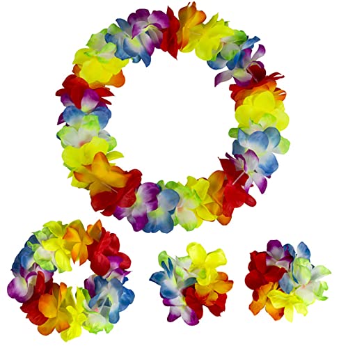 Hawaiian Leis Party Set with Headband, Wristbands and Hair Clips