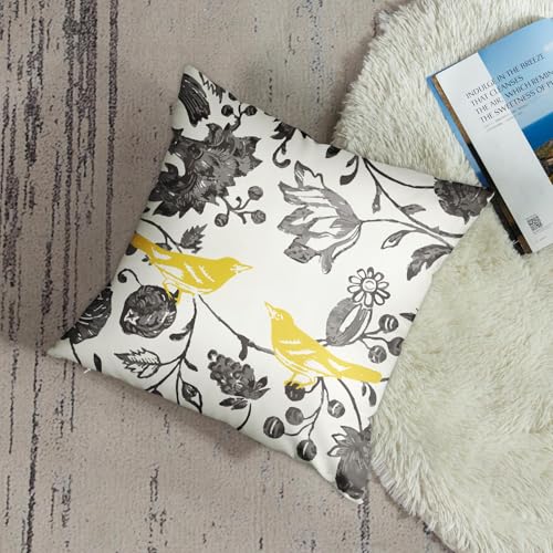 Emvency Vintage Floral Bird Throw Pillow Cover, 16x16 Inch Gray Velvet